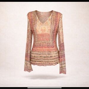 Vintage Origami IMOGIRO Vintage Mesh Boho Top Made USA Medium Y2K